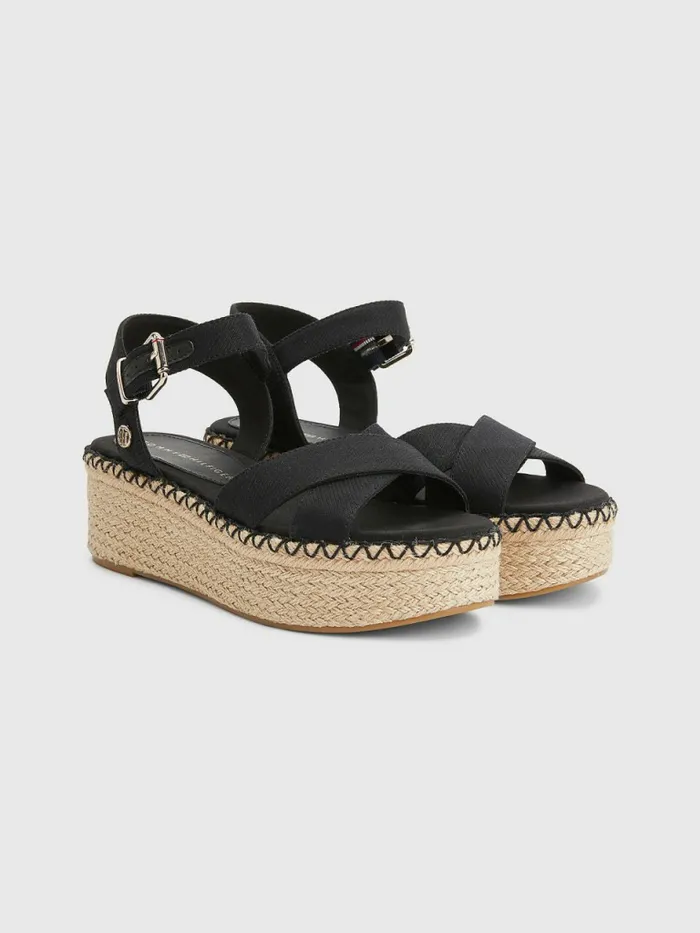 Tommy Hilfiger Shiny Flatform Wedges Black Womens Sandals Cheap On Sale
