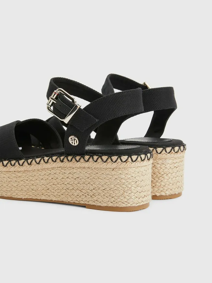 Tommy Hilfiger Shiny Flatform Wedges Black Womens Sandals Cheap On Sale