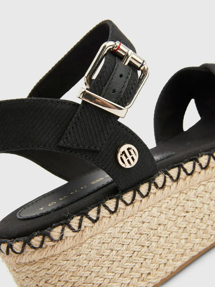 Tommy Hilfiger Shiny Flatform Wedges Black Womens Sandals Cheap On Sale
