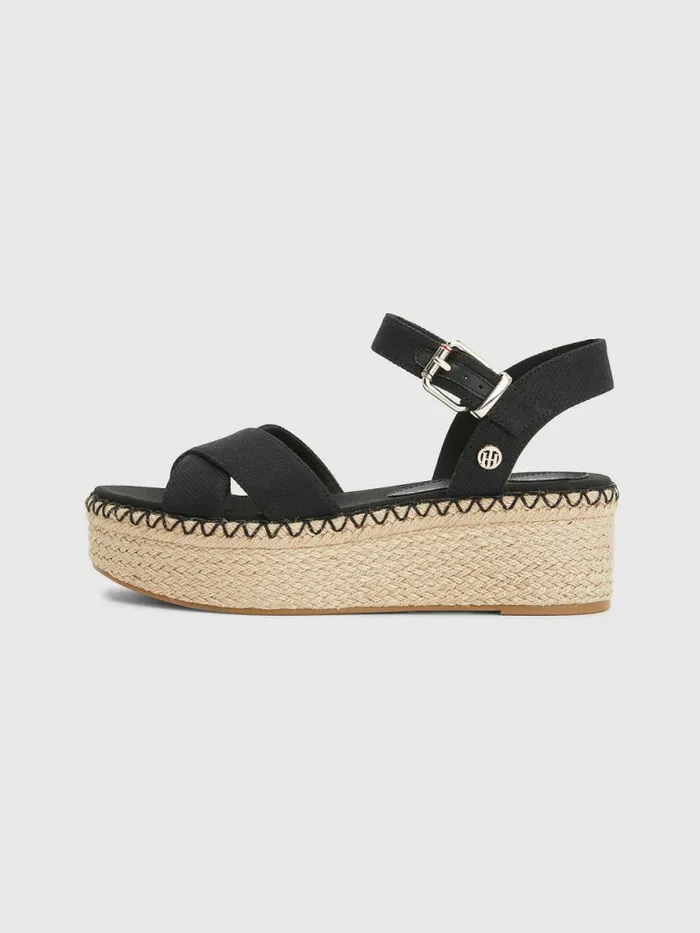 Tommy Hilfiger Shiny Flatform Wedges Black Womens Sandals Cheap On Sale