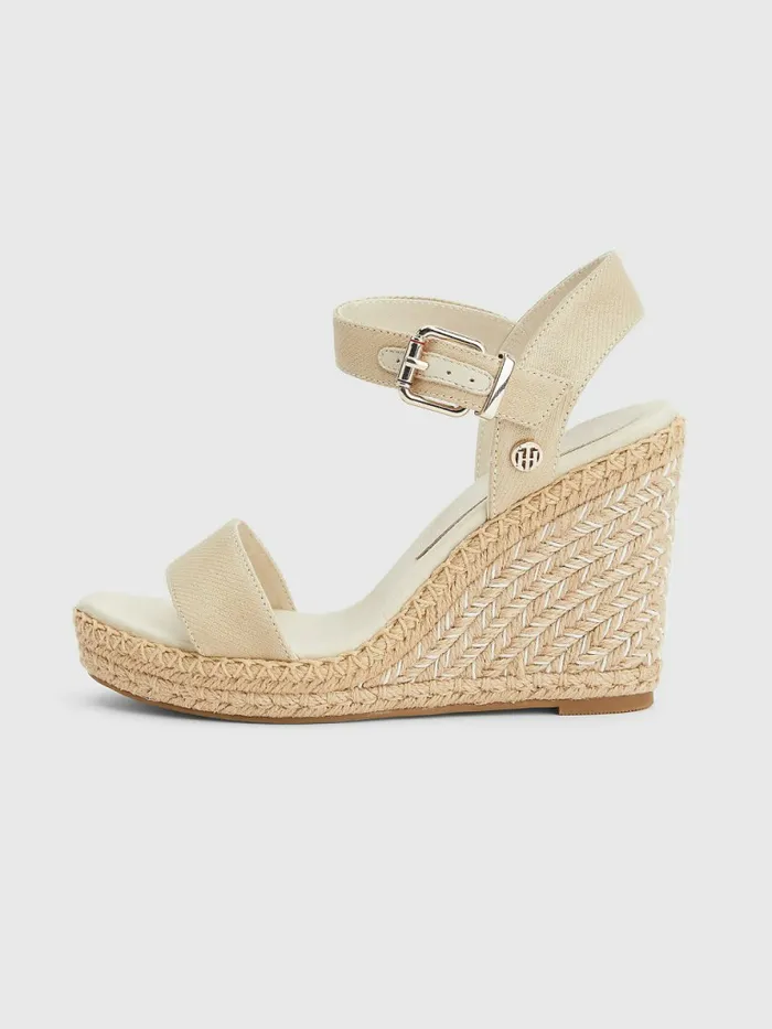 Tommy Hilfiger Shiny High Wedge Sandals Light Gold Womens Boots Fashion