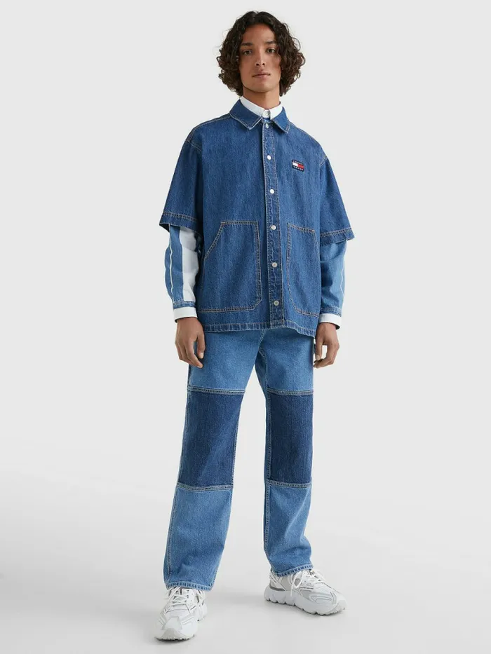 Tommy Hilfiger Short Sleeve Denim Overshirt Mid Indigo Mens Shirts Popular