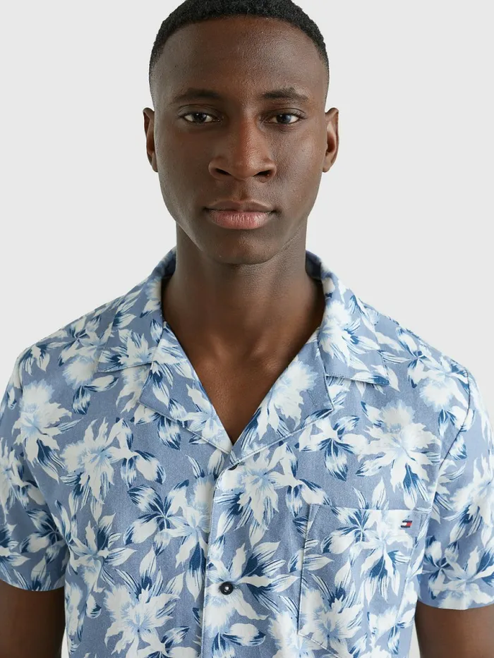 Tommy Hilfiger Short Sleeve Printed Pyjama Shirt Island Tropical Mens Loungewear and Nightwear