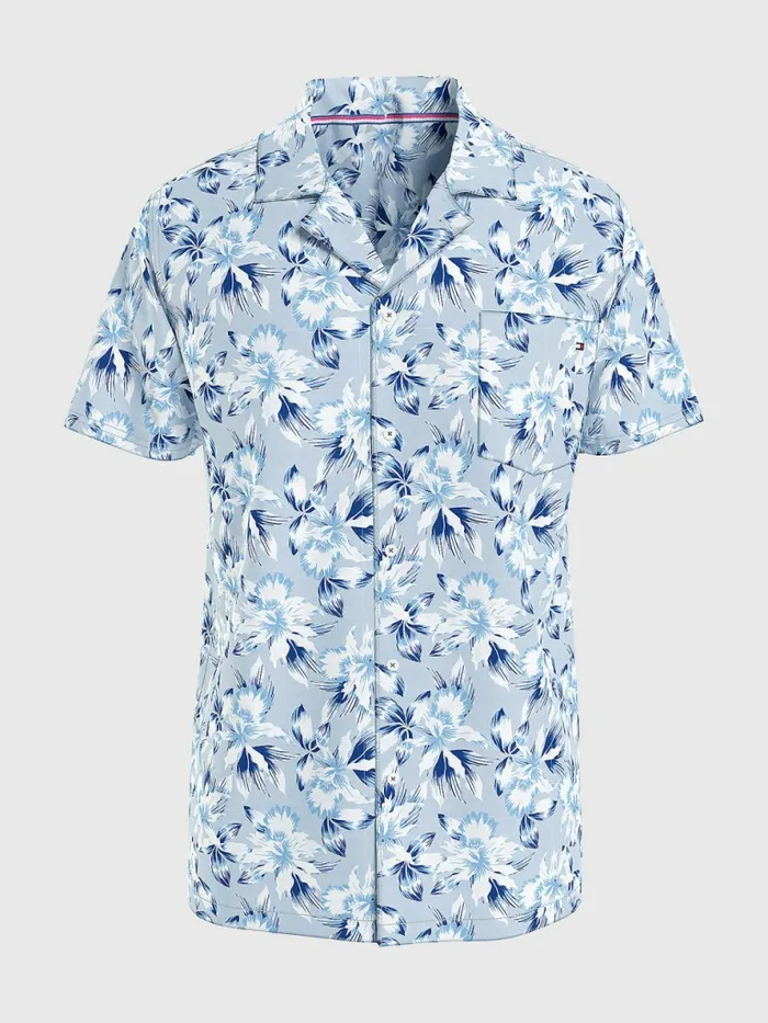 Tommy Hilfiger Short Sleeve Printed Pyjama Shirt Island Tropical Mens Loungewear and Nightwear