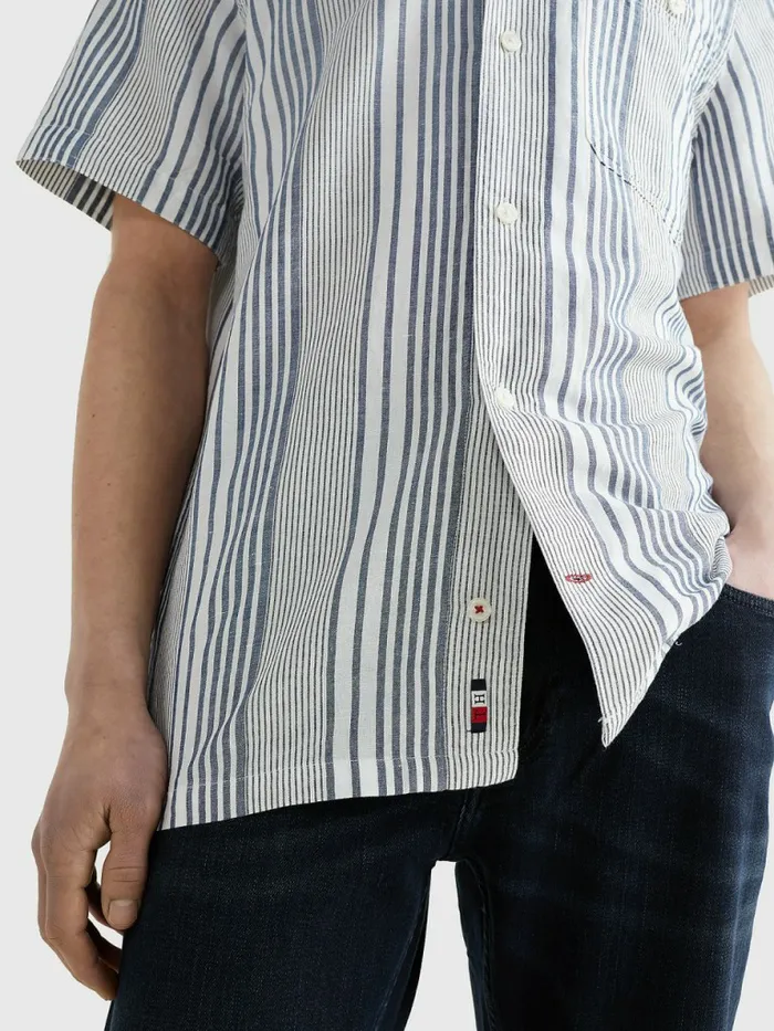 Tommy Hilfiger Short Sleeve Stripe Regular Fit Shirt Twilight IndigoMulti Mens Shirts Gift Ideas