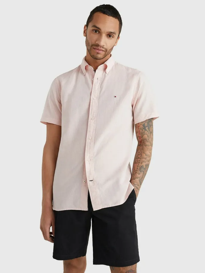 Tommy Hilfiger Short Sleeve Tapered Regular Fit Shirt GuavaWhite Mens Shirts Sale Tommy Hilfiger Short Sleeve Tapered Regular Fit Shirt GuavaWhite Mens Shirts Sale