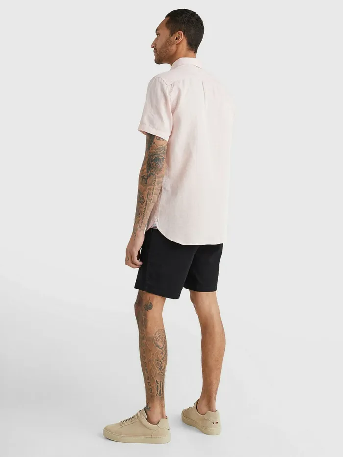 Tommy Hilfiger Short Sleeve Tapered Regular Fit Shirt GuavaWhite Mens Shirts Sale
