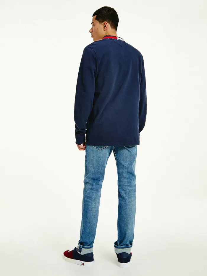 Tommy Hilfiger Signature Collar Regular Long Sleeve Polo Twilight Navy Mens Polo Shirts Gift for Friend