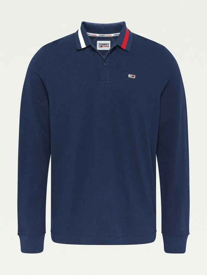 Tommy Hilfiger Signature Collar Regular Long Sleeve Polo Twilight Navy Mens Polo Shirts Gift for Friend