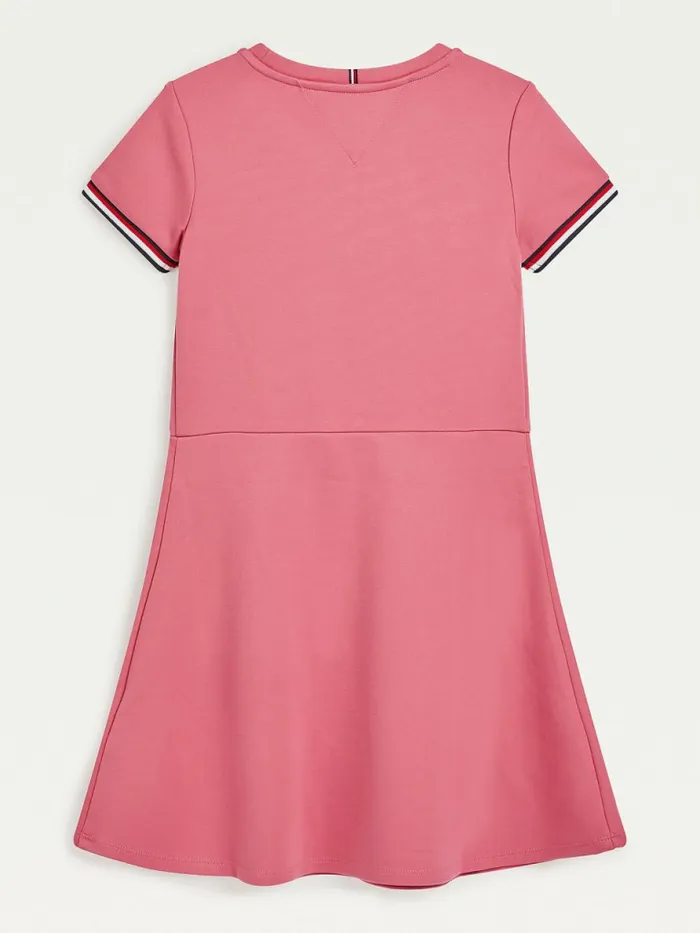 Tommy Hilfiger Signature Cuffs Skater Dress Deep Watermelon Girls Dresses Fashion