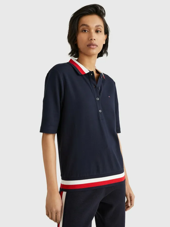 Tommy Hilfiger Signature Detail HalfSleeve Polo Desert Sky Womens Polo Shirts Sale Tommy Hilfiger Signature Detail HalfSleeve Polo Desert Sky Womens Polo Shirts Sale