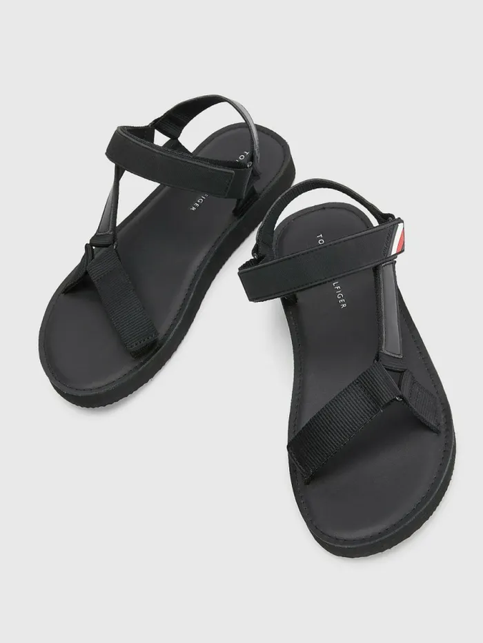 Tommy Hilfiger Signature Detail Webbing Sandals Black Mens Sandals Sliders and Flip Flops Sale
