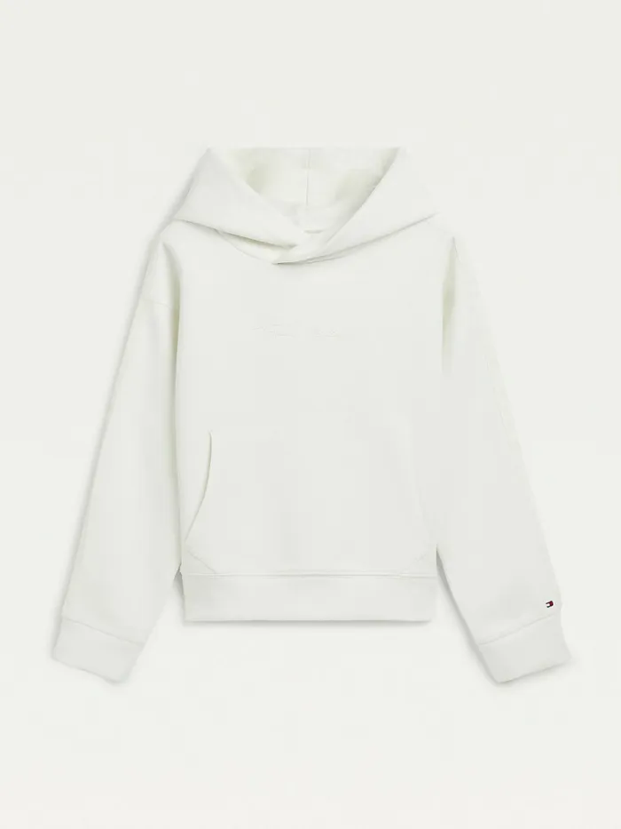 Tommy Hilfiger Signature Embroidery Hoody Ecru Girls Sweatshirts and Hoodies Gift for Friend Tommy Hilfiger Signature Embroidery Hoody Ecru Girls Sweatshirts and Hoodies Gift for Friend