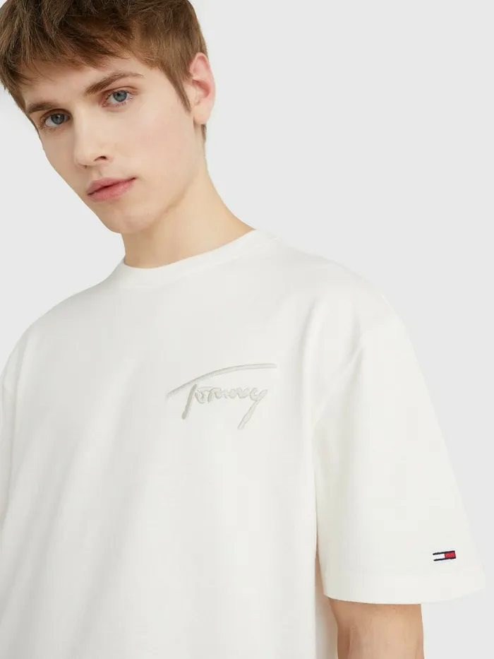 Tommy Hilfiger Signature Embroidery TShirt Ancient White Mens TShirts Near Me
