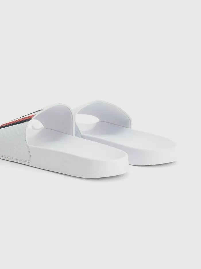 Tommy Hilfiger Signature Flag Pool Slides White Mens Sandals Sliders and Flip Flops Sale