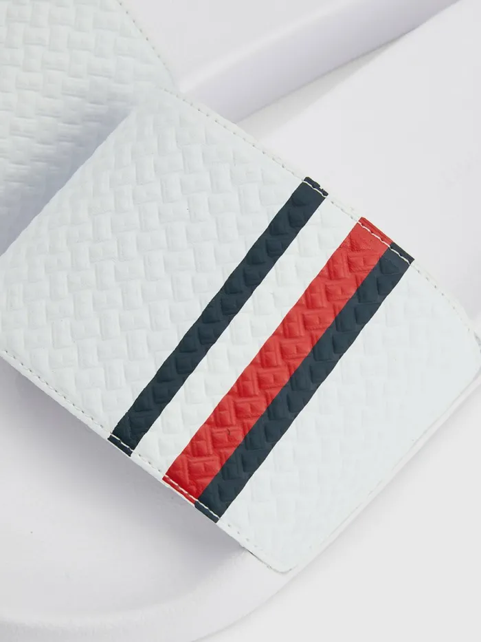 Tommy Hilfiger Signature Flag Pool Slides White Mens Sandals Sliders and Flip Flops Sale
