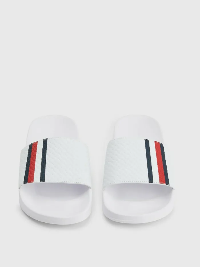 Tommy Hilfiger Signature Flag Pool Slides White Mens Sandals Sliders and Flip Flops Sale