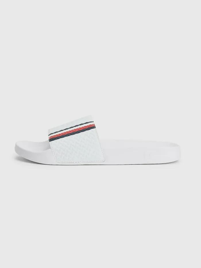 Tommy Hilfiger Signature Flag Pool Slides White Mens Sandals Sliders and Flip Flops Sale