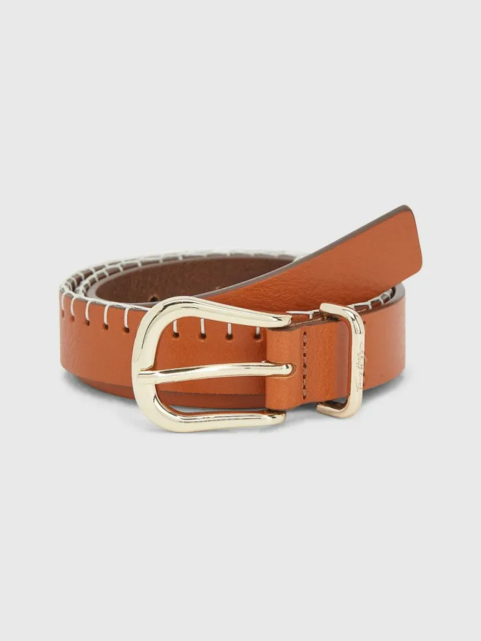 Tommy Hilfiger Signature Leather Belt Cognac Womens Belts For Sale