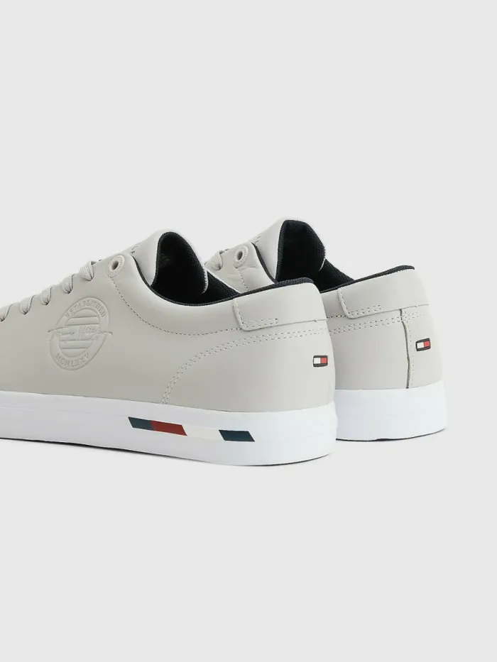 Tommy Hilfiger Signature Leather Logo Vulcanised Trainers Grey Whisper Mens Sandals Sliders and Flip Flops Cheap On Sale