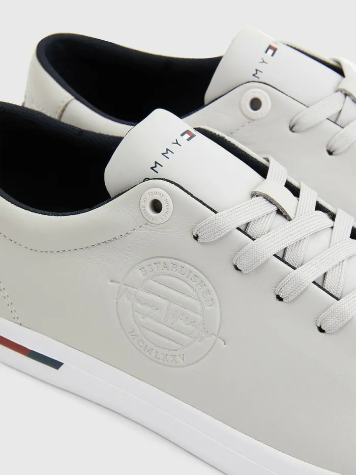 Tommy Hilfiger Signature Leather Logo Vulcanised Trainers Grey Whisper Mens Sandals Sliders and Flip Flops Cheap On Sale