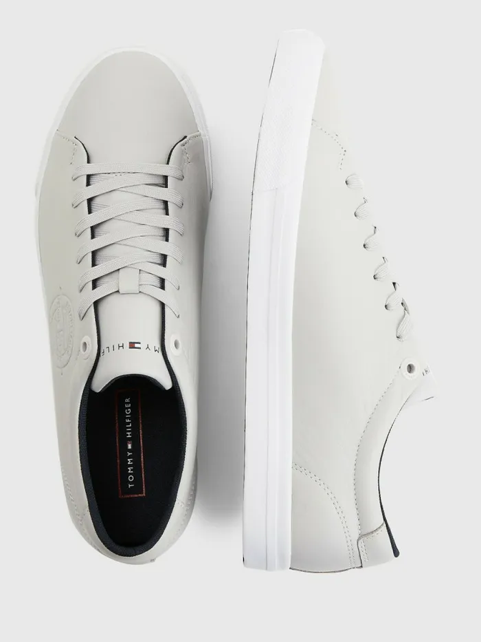Tommy Hilfiger Signature Leather Logo Vulcanised Trainers Grey Whisper Mens Sandals Sliders and Flip Flops Cheap On Sale