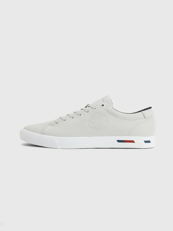 Tommy Hilfiger Signature Leather Logo Vulcanised Trainers Grey Whisper Mens Sandals Sliders and Flip Flops Cheap On Sale
