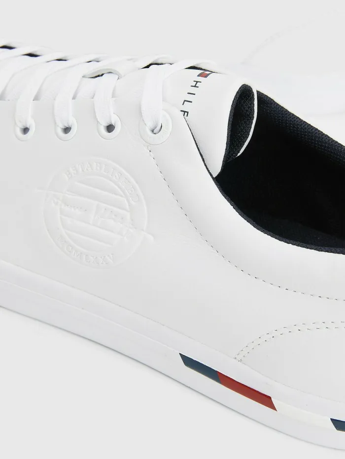 Tommy Hilfiger Signature Leather Logo Vulcanised Trainers White Mens Boots Online