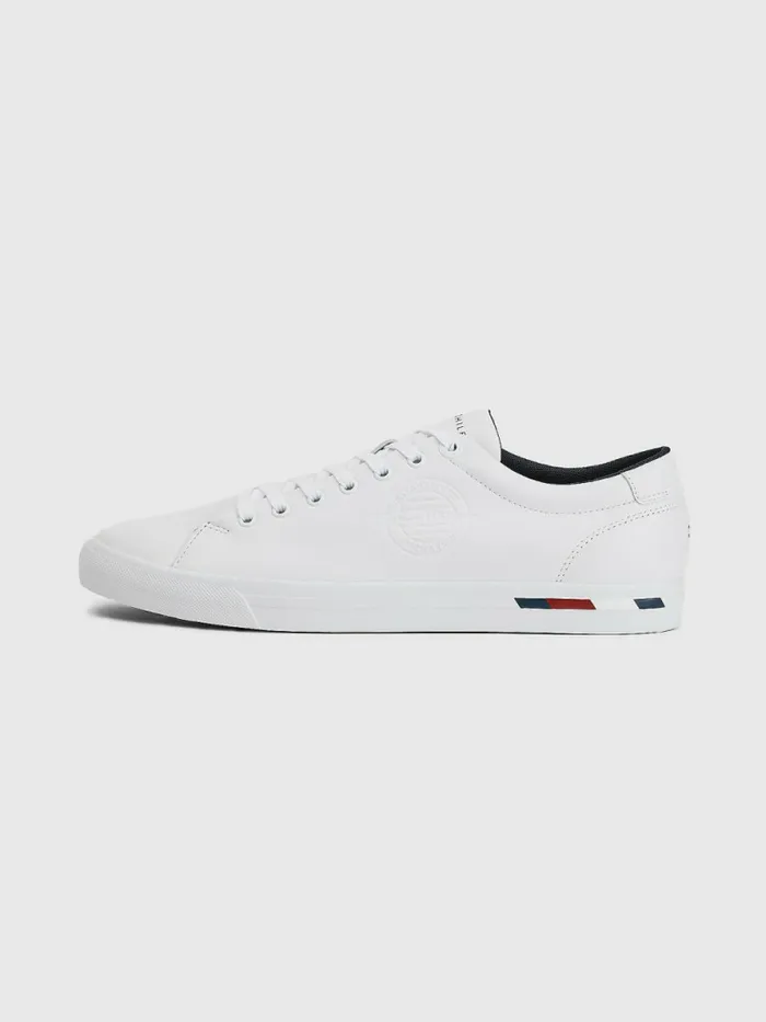 Tommy Hilfiger Signature Leather Logo Vulcanised Trainers White Mens Boots Online