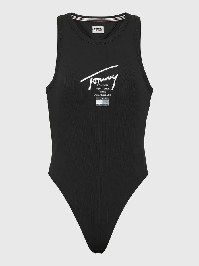 Tommy Hilfiger Signature Logo Body Tank Black Womens TShirts Cheap On Sale
