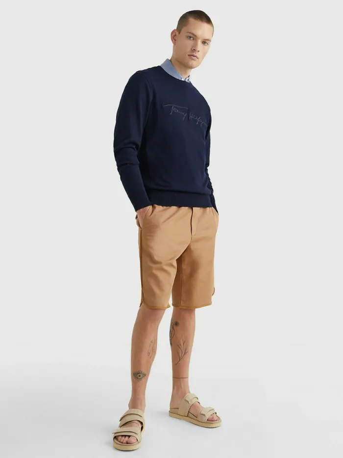 Tommy Hilfiger Signature Logo Embroidery Jumper Desert Sky Mens Knitwear On Sale
