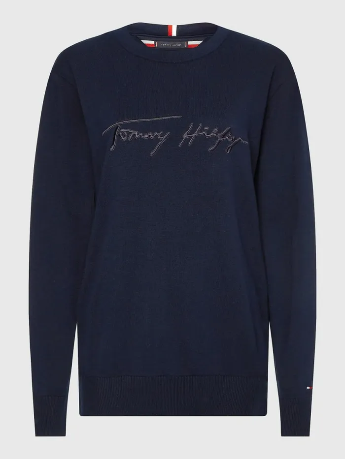 Tommy Hilfiger Signature Logo Embroidery Jumper Desert Sky Mens Knitwear On Sale