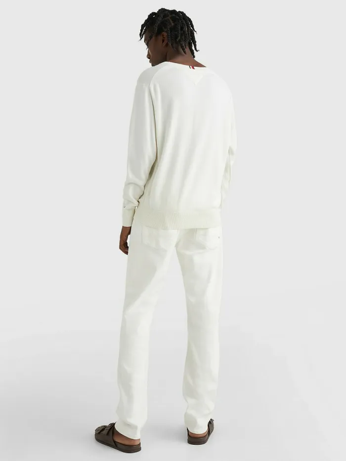 Tommy Hilfiger Signature Logo Embroidery Jumper Ivory Mens Knitwear Fashion