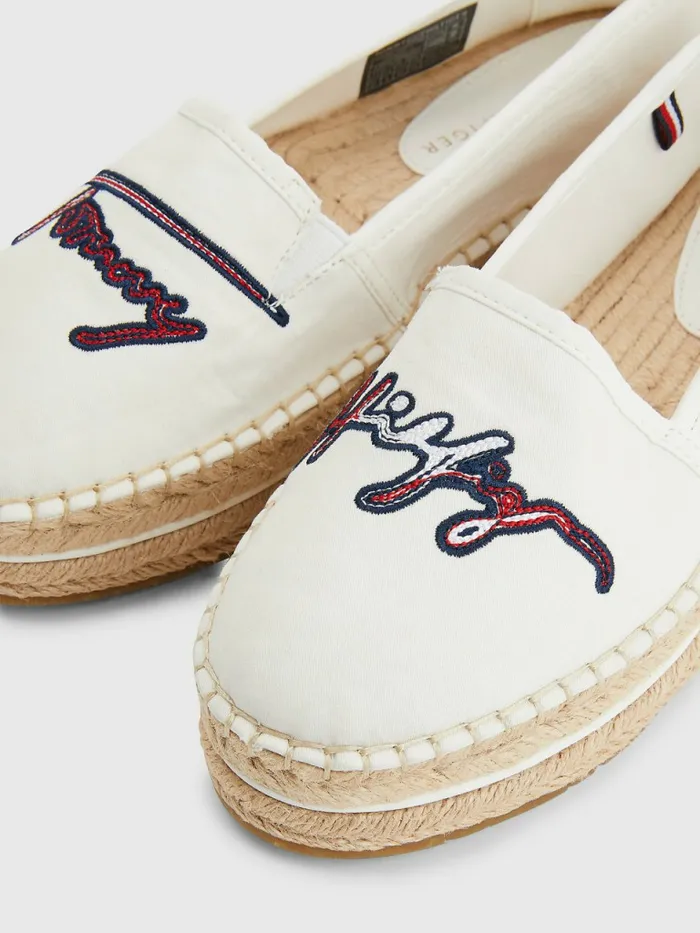 Tommy Hilfiger Signature Logo Espadrilles Ecru Womens Flat Shoes For Sale