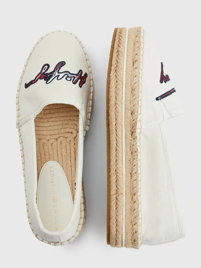 Tommy Hilfiger Signature Logo Espadrilles Ecru Womens Flat Shoes For Sale