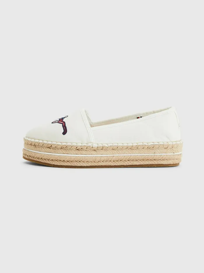 Tommy Hilfiger Signature Logo Espadrilles Ecru Womens Flat Shoes For Sale