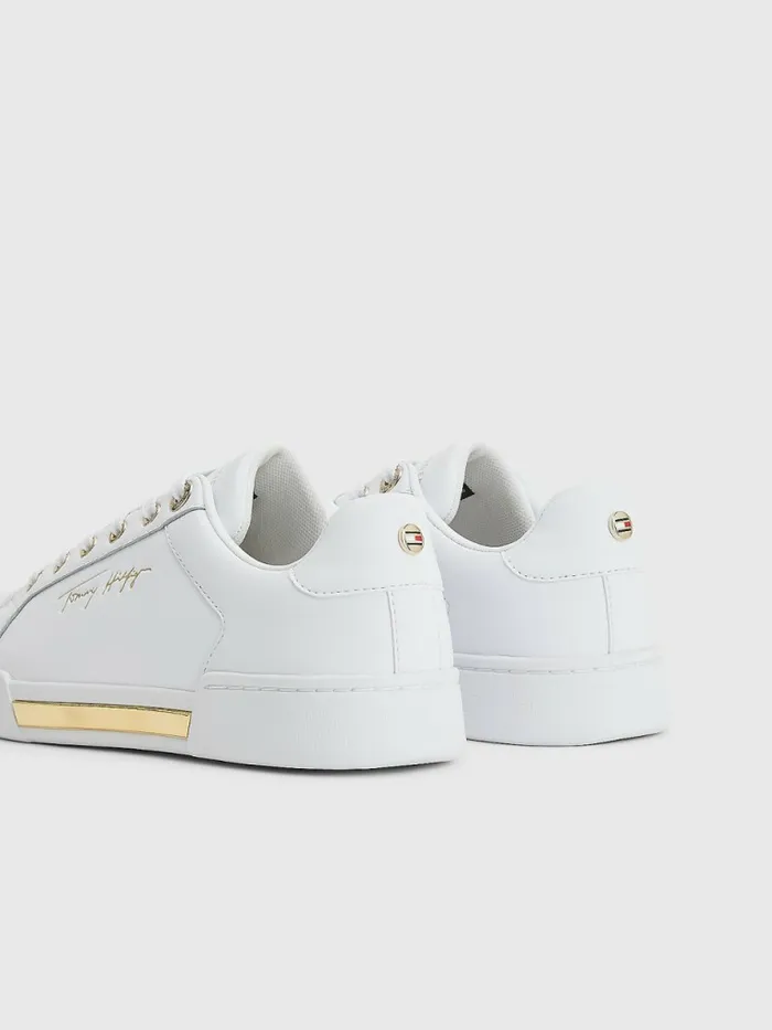 Tommy Hilfiger Signature Logo Leather Cupsole Trainers White Womens Pumps Casaul