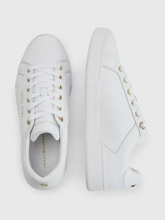 Tommy Hilfiger Signature Logo Leather Cupsole Trainers White Womens Pumps Casaul