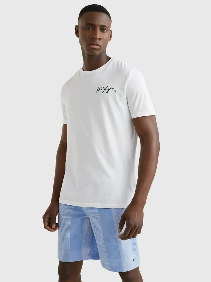 Tommy Hilfiger Signature Logo Organic Cotton TShirt White Mens Swimwear Online Tommy Hilfiger Signature Logo Organic Cotton TShirt White Mens Swimwear Online