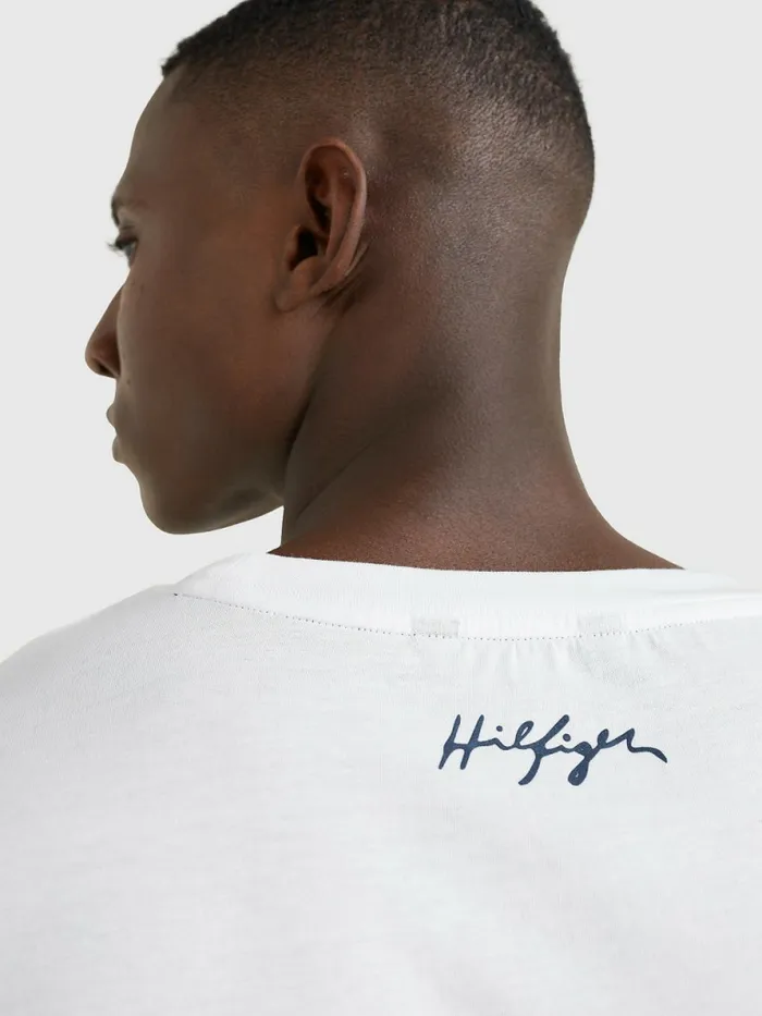 Tommy Hilfiger Signature Logo Organic Cotton TShirt White Mens Swimwear Online