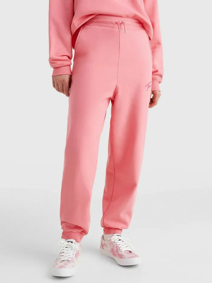 Tommy Hilfiger Signature Logo Recycled Jersey Joggers Garden Rose Womens Trousers Tommy Hilfiger Signature Logo Recycled Jersey Joggers Garden Rose Womens Trousers