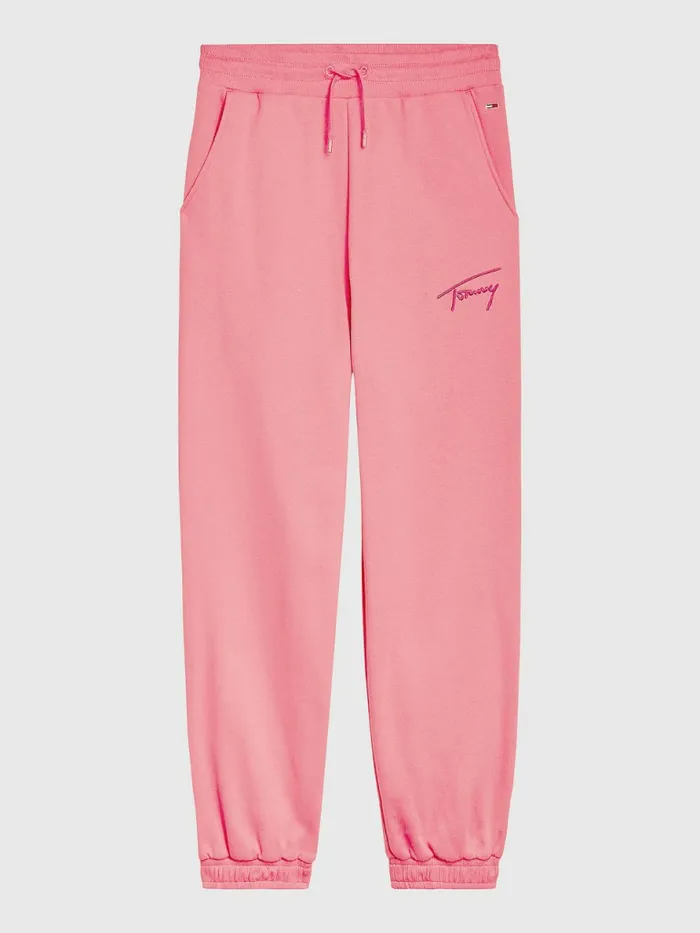 Tommy Hilfiger Signature Logo Recycled Jersey Joggers Garden Rose Womens Trousers