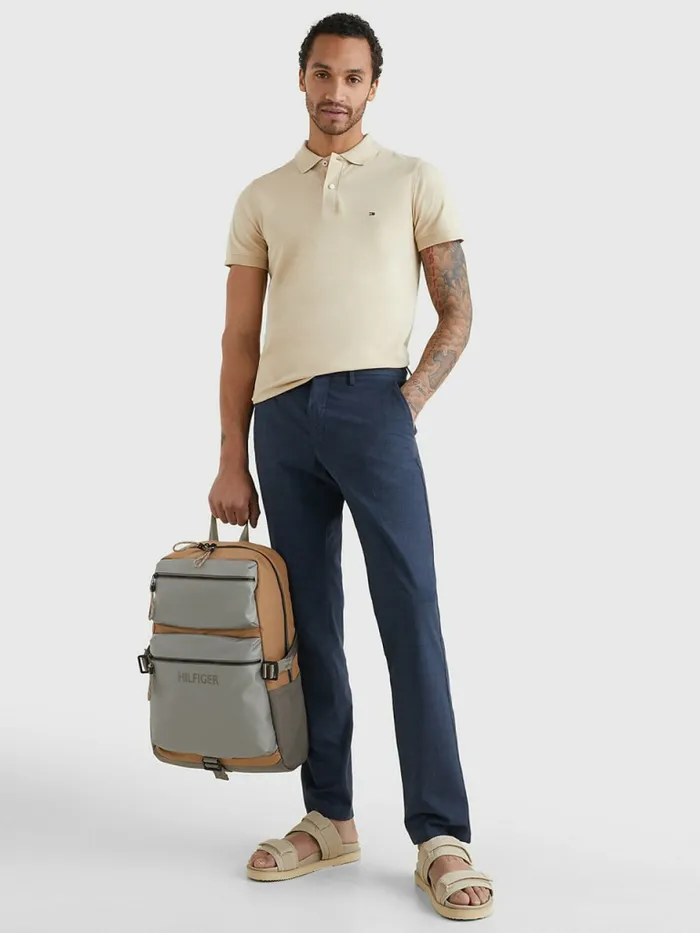 Tommy Hilfiger Signature Logo Slim Fit Polo Clayed Pebble Mens Polo Shirts Cheap On Sale