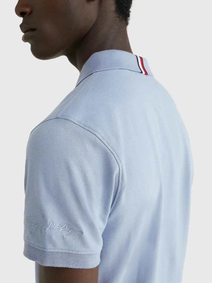 Tommy Hilfiger Signature Logo Slim Fit Polo Daybreak Blue Mens Polo Shirts For Sale