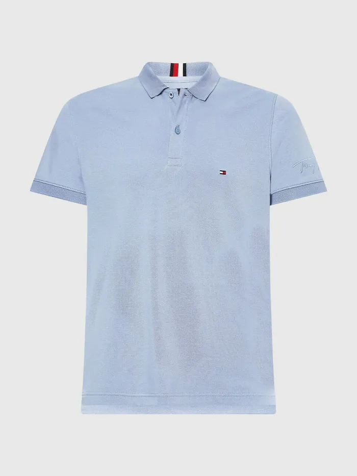 Tommy Hilfiger Signature Logo Slim Fit Polo Daybreak Blue Mens Polo Shirts For Sale