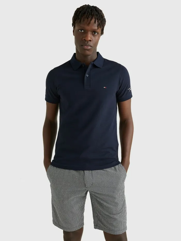 Tommy Hilfiger Signature Logo Slim Fit Polo Desert Sky Mens Polo Shirts On Sale Tommy Hilfiger Signature Logo Slim Fit Polo Desert Sky Mens Polo Shirts On Sale