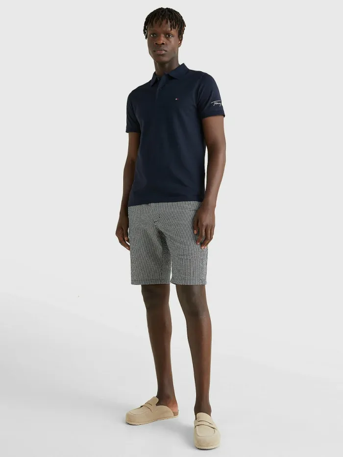 Tommy Hilfiger Signature Logo Slim Fit Polo Desert Sky Mens Polo Shirts On Sale