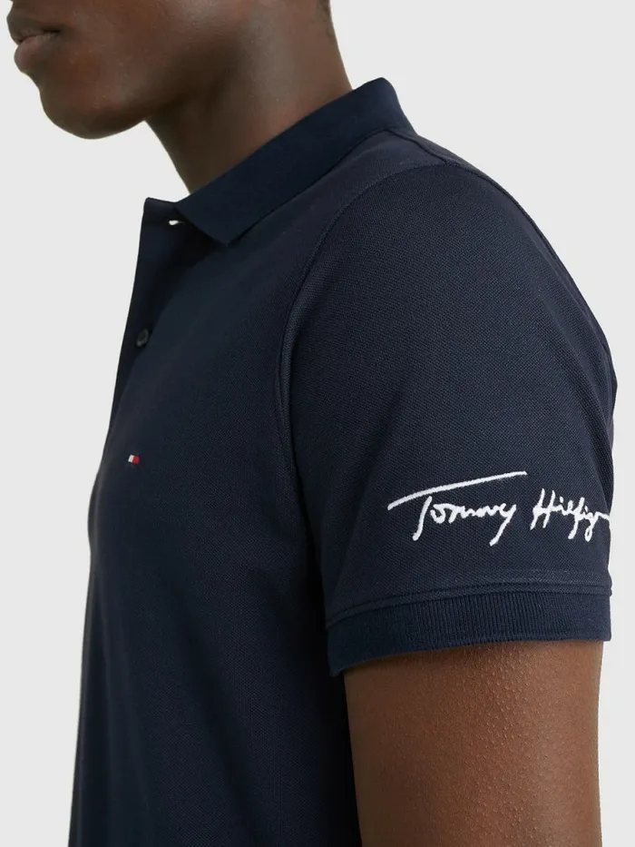 Tommy Hilfiger Signature Logo Slim Fit Polo Desert Sky Mens Polo Shirts On Sale
