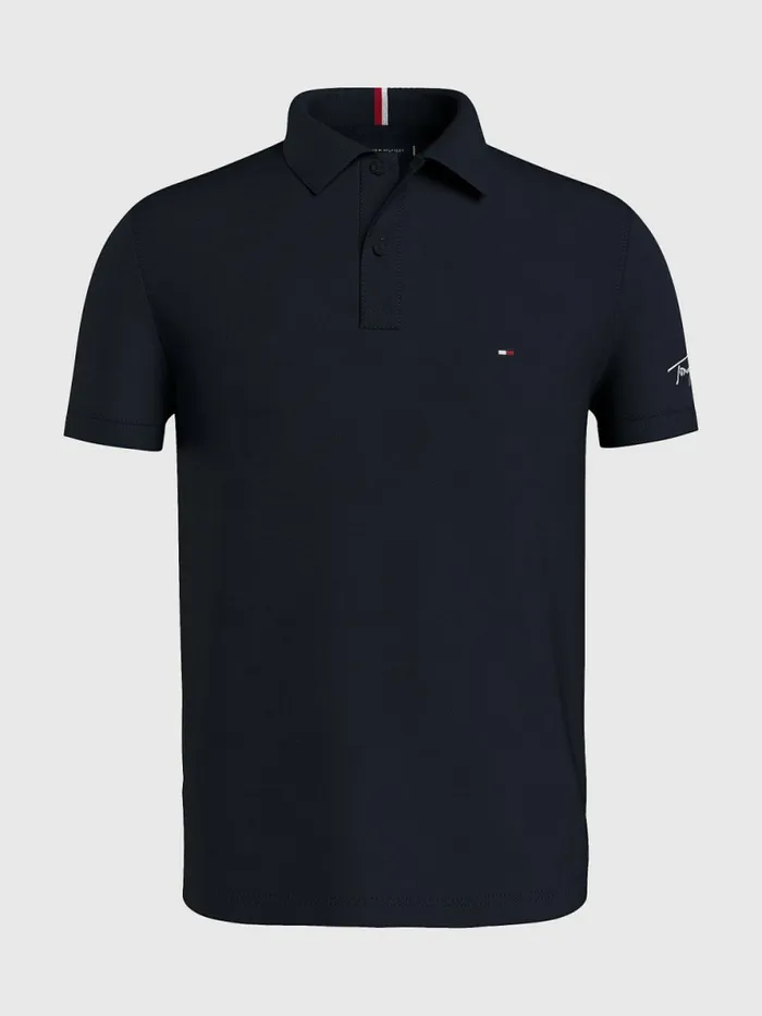 Tommy Hilfiger Signature Logo Slim Fit Polo Desert Sky Mens Polo Shirts On Sale