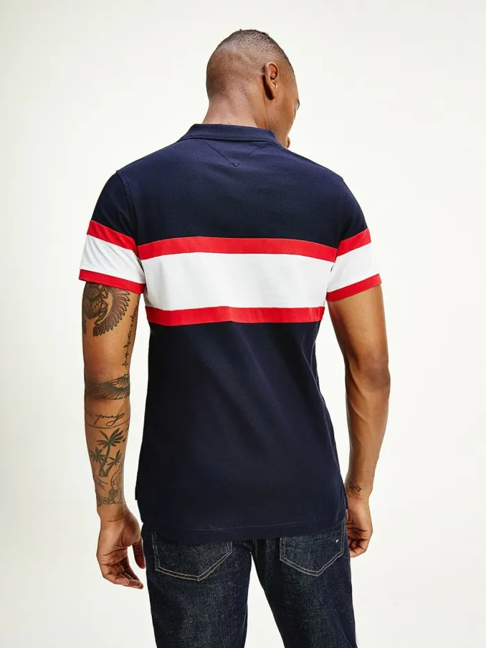 Tommy Hilfiger Signature Logo Slim Fit Polo Desert SkyPrimary RedWhite Mens Polo Shirts Casaul